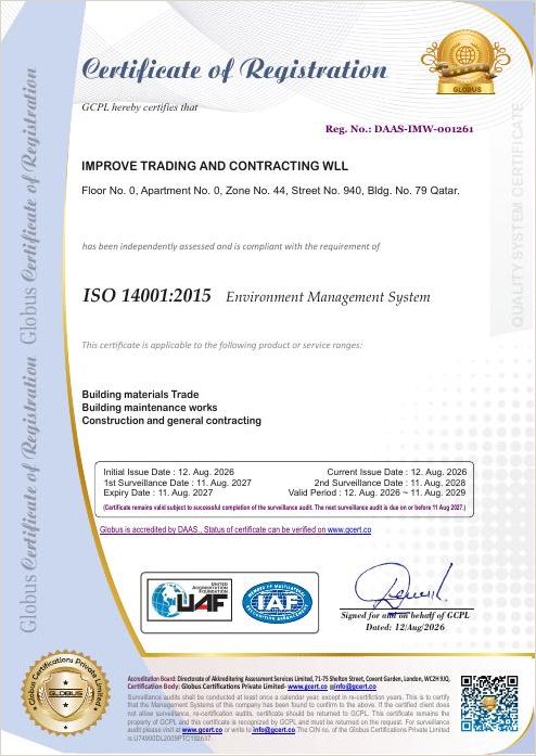 ISO 14001:2015 Environment Management System certificate