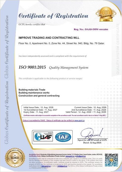 ISO 9001:2015 Quality Management System certificate